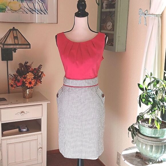 Alyx Seesucker Dress. Career, Two-Piece Look, Nautical - Picture 1 of 11
